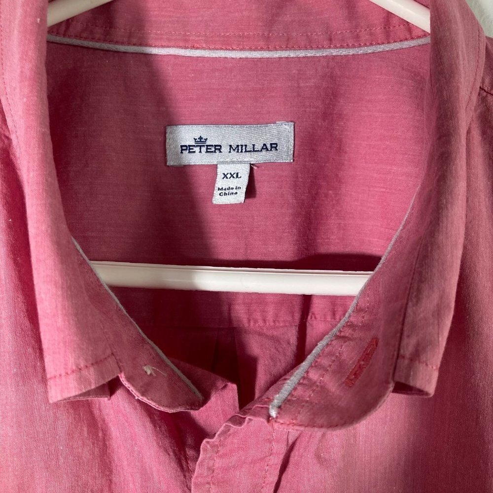 Mens Peter Millar Long Sleeve Button Cotton Linen Spandex Shirt Pink 2XL - Picture 5 of 6